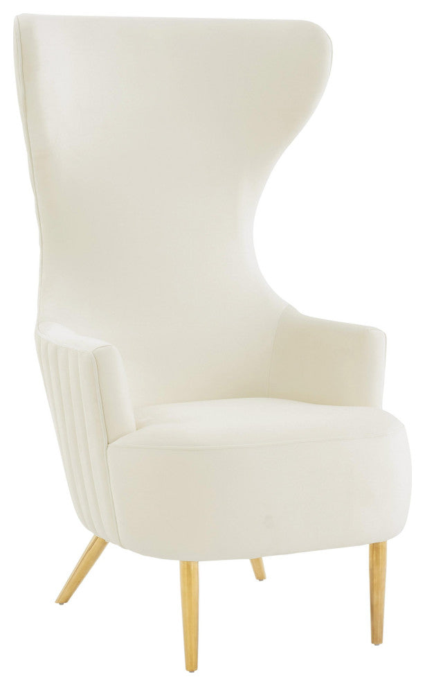 Julia Cream Velvet Channel Tufted Wingback Chair