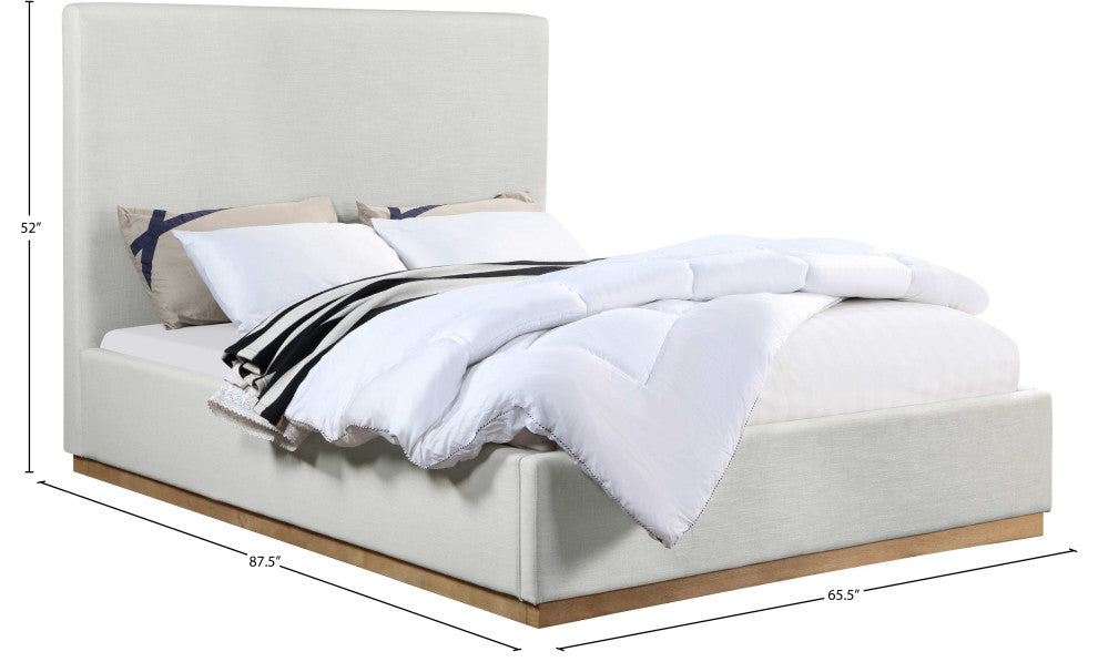 Alfie Linen Textured Fabric Upholstered Bed, Cream, Queen