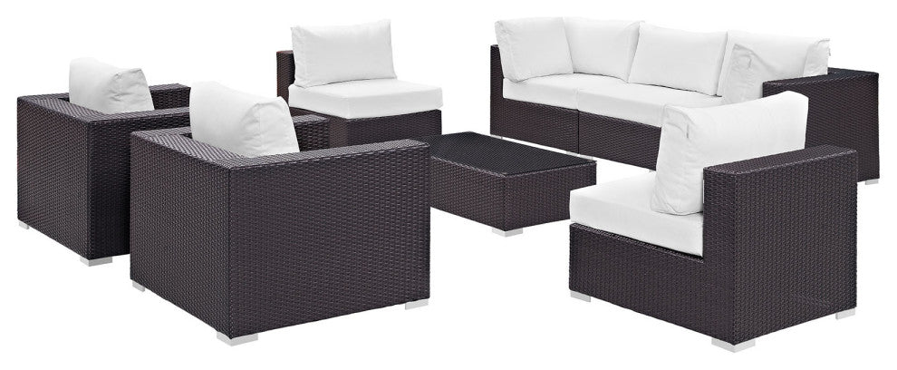 Modway Convene 8 Piece Outdoor Patio Sectional Set, Espresso White