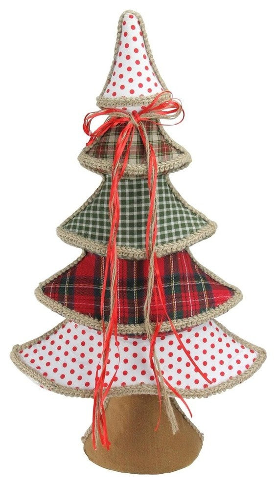 23" Red and Green Plaid and Polka Dot Christmas Tree Tabletop Decor