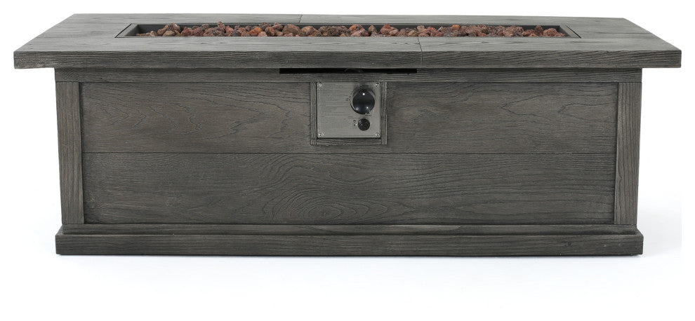 Lecanto Outdoor 50,000 BTU Rectangular Fire Pit, No Tank Holder, Gray Wood Patt