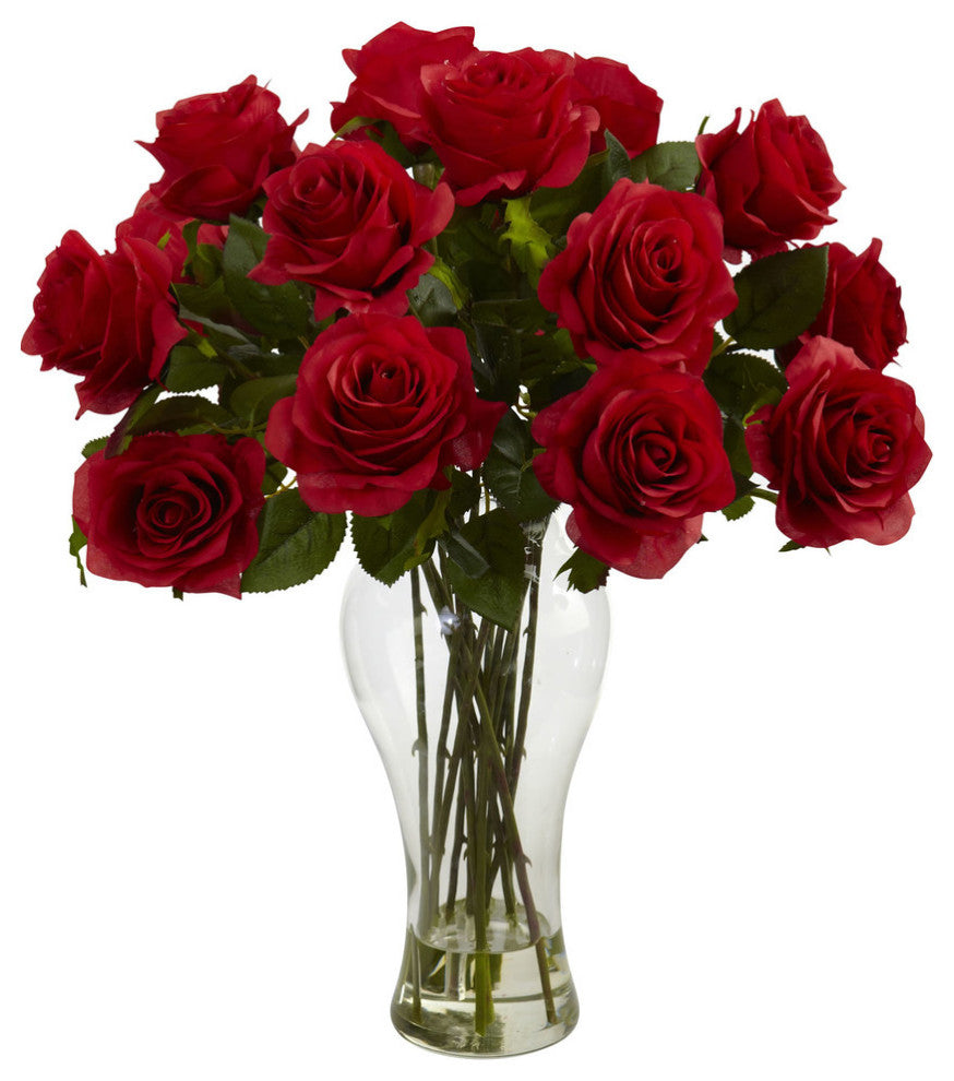 Blooming Roses With Vase, Red