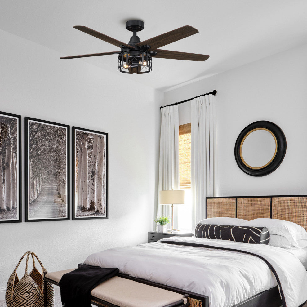 52 in. Reversible Blades Matte Black Ceiling Fan with Remote Control