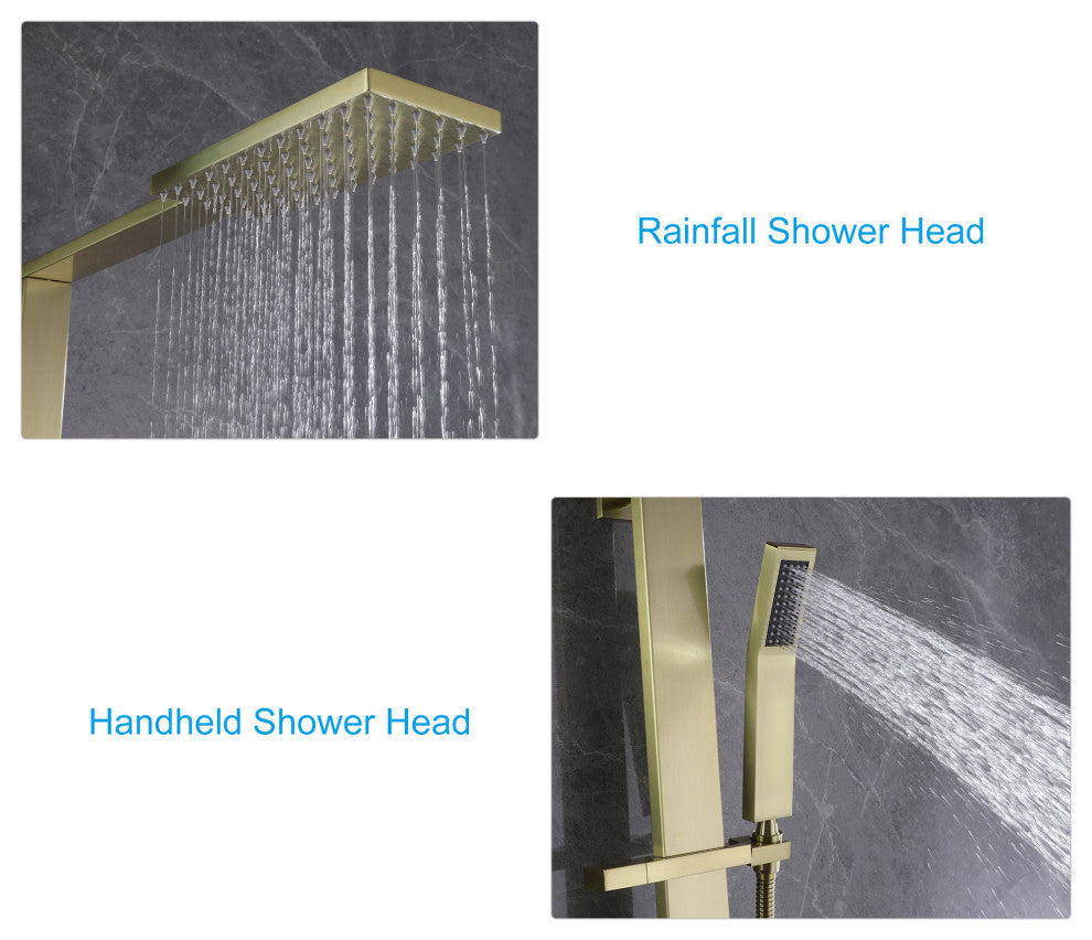 Luxury Double Function Thermostatic Shower System With Rough-In Valve, Brushed Gold