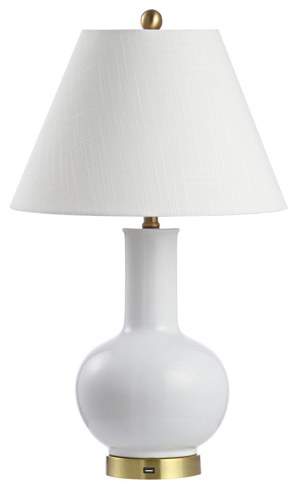 Han 27" Ceramic Contemporary USB Charging LED Table Lamp, White