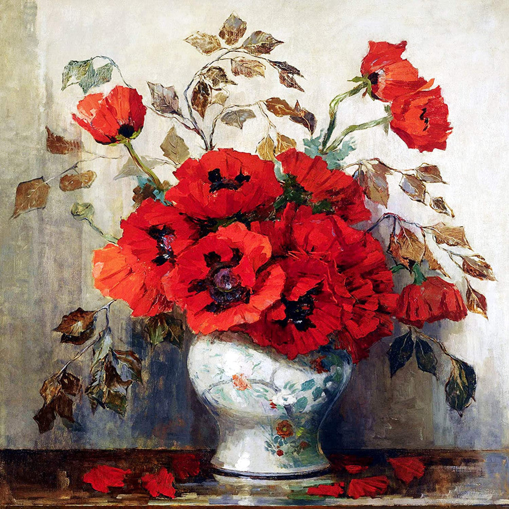 Tile Mural STILL LIFE WITH POPPIES IN A VASE Backsplash 6" Marble