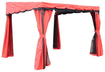 9.2'x9.2' Garden Party Wall Mounted Balcony Gazebo With Net and Curtains, Red