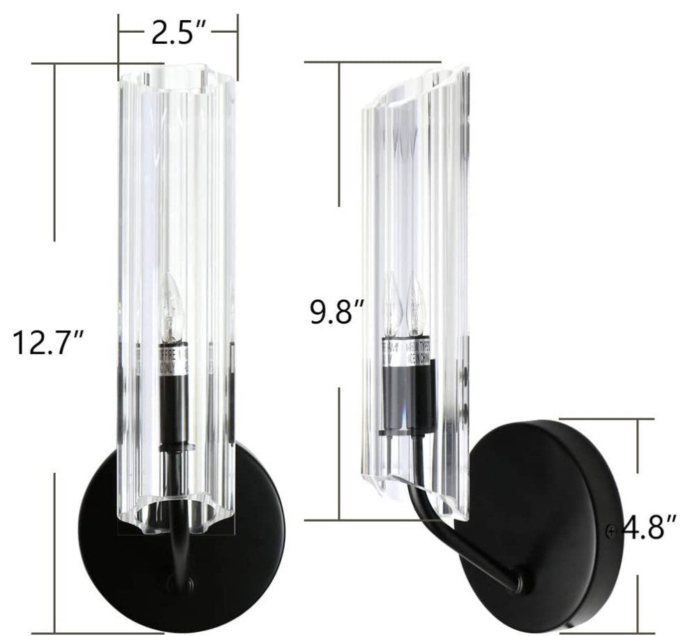 Modern 1 light wall fixture with glass shade black wall sconce for hallway