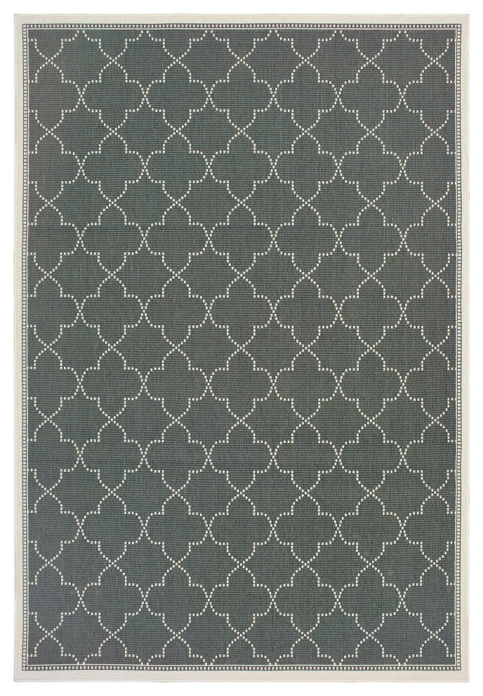 Martinique Simple Lattice Grey/ Ivory Indoor/Outdoor Area Rug, 6'7"x9'6"