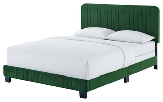 Tufted Platform Bed Frame, Full Size, Velvet, Green, Modern Contemporary