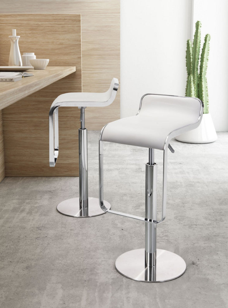 Bar Stool Chair Barstool, Faux Vinyl Leather, Steel, White, Chrome, Cafe Bistro