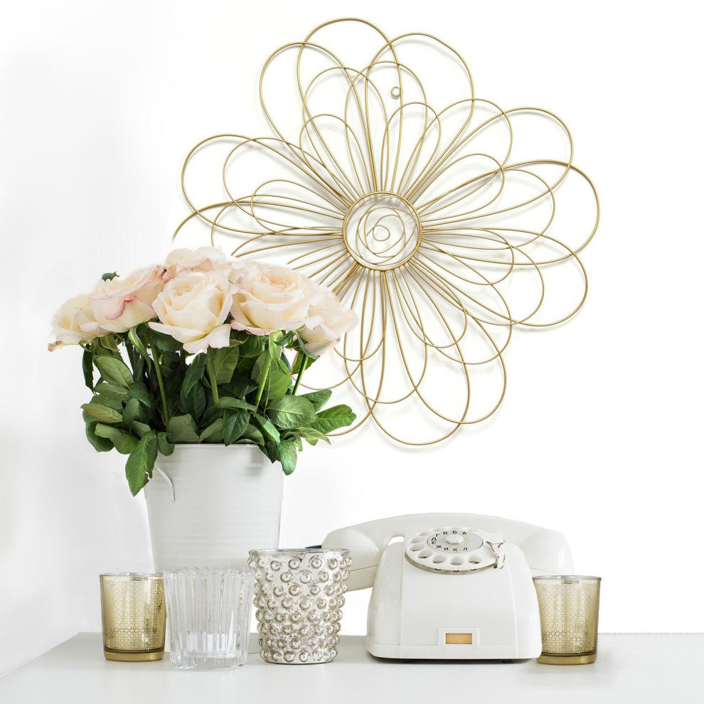 HomeRoots Shimmering Gold Metal Flower Wall Decor