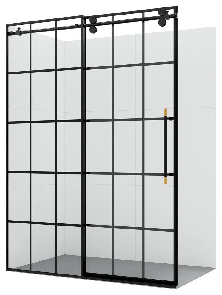 Puente Single Sliding Framed Shower Door, Matte Black, 56" W X 78"h