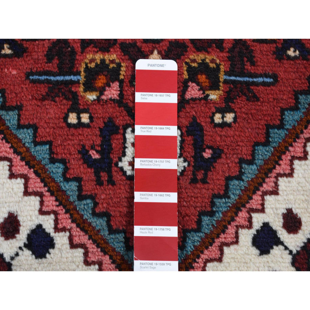 Salsa Red New Persian Hamadan Design Pure Wool Hand Knotted Rug 3'5" x 5'1"