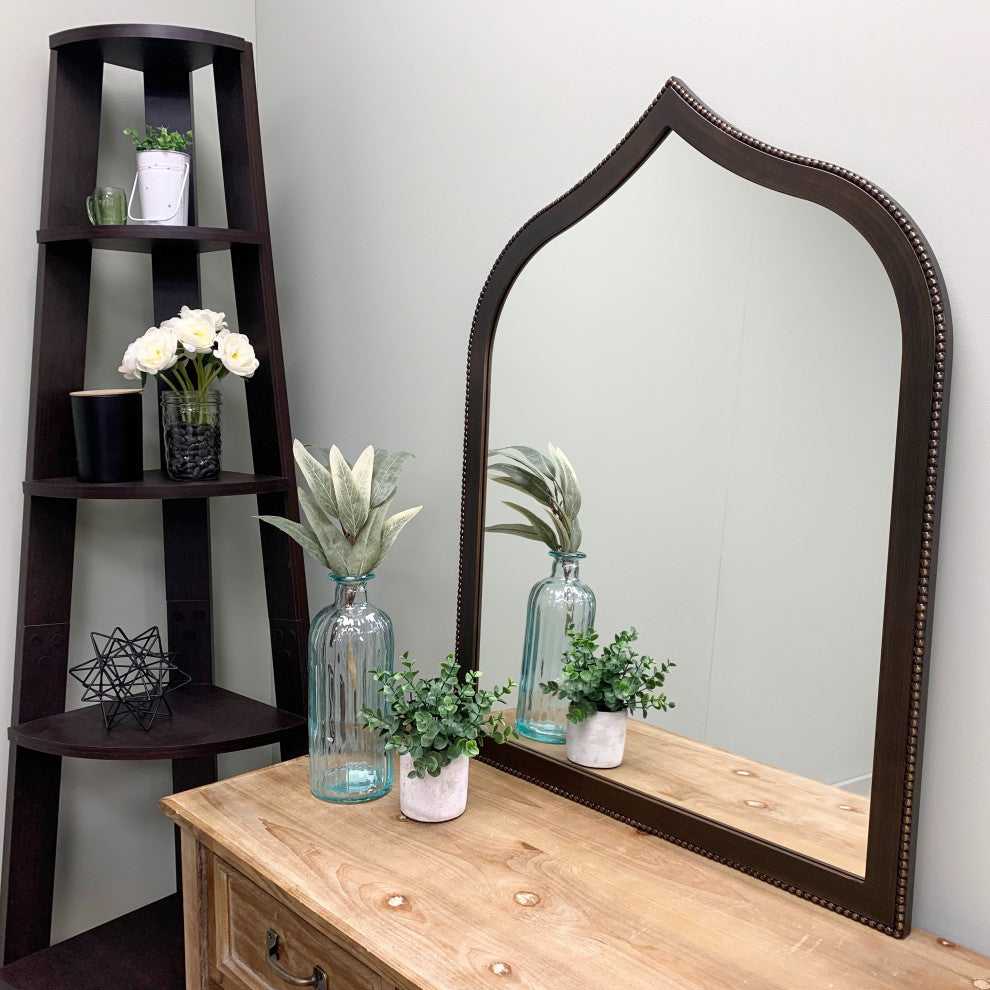 Vienne Framed Vanity Mirror, Teardrop Cathedral, 24.4"x32.4", Rubbed Bronze