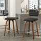 Swivel Bar Stool Leather Bar Stool, Wood Legs, Counter Height, Pu, Set of 2, Gray, 26"