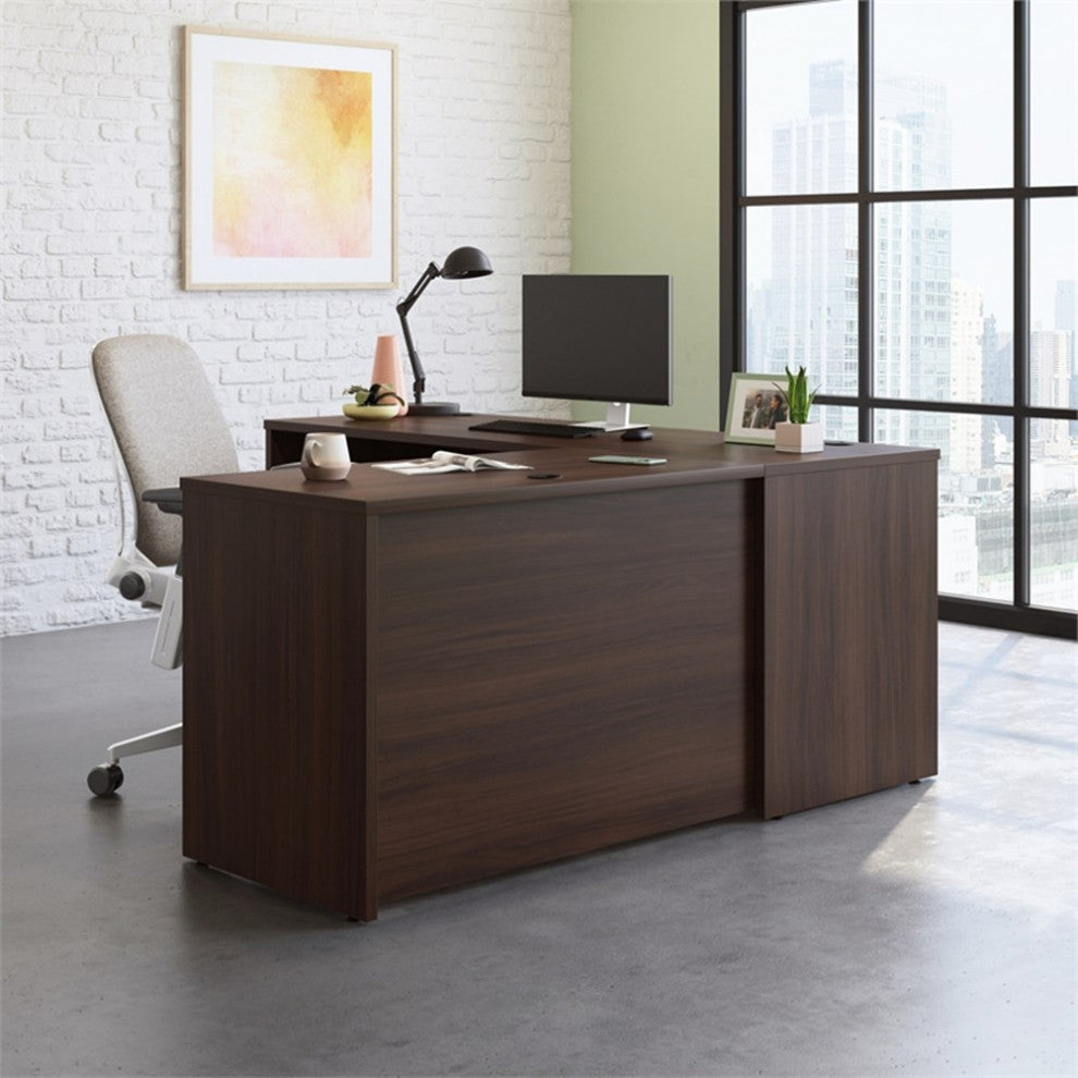 Sauder Affirm Engineered Wood 72"x24" Desk with Return Bundle in Noble Elm/Brown