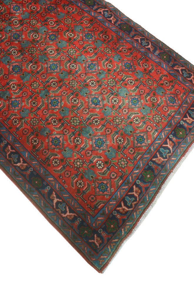 Fine Vintage Distressed Talbert Red/Navy Runner, 3'5x13'5