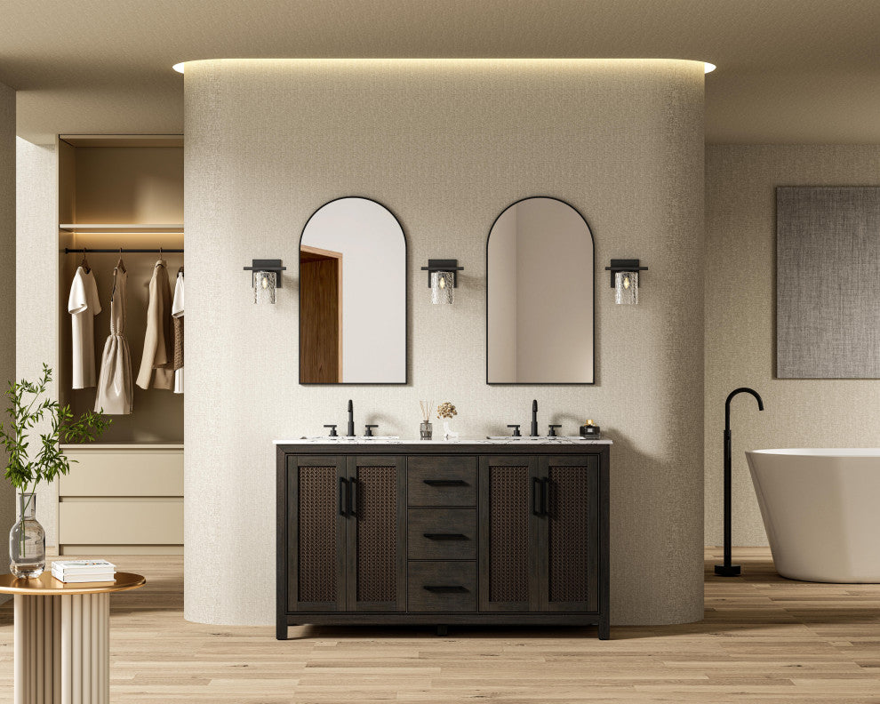 Home Living 60" Double Bathroom Vanity, Chocolate Oak