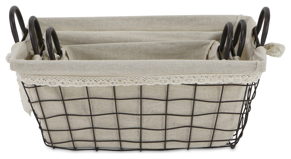 Set Of 3 Wire Basket With Linen Liner
