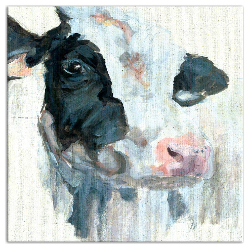 Curious Painted Dairy Cow 24x24 Canvas Wall Art