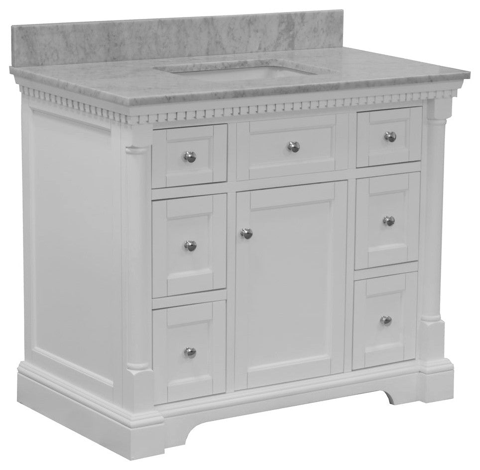 Sydney 42" Bathroom Vanity, White, Carrara Marble