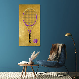 "Versace Vibes Racquet" Frameless Floating Tempered Glass Panel Graphic Wall Art