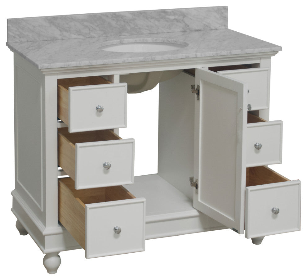 Bella 42" Bathroom Vanity, White, Carrara Marble