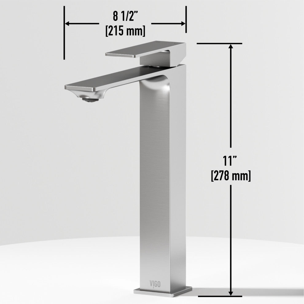 VIGO Dunn 11" H Single Handle Single Hole Bathroom Vessel Faucet, Brushed Nickel