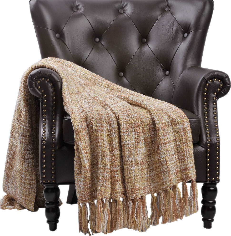 Jumbo Naga Knitted Throw Blanket, Jojoba Yellow, 60"x80"