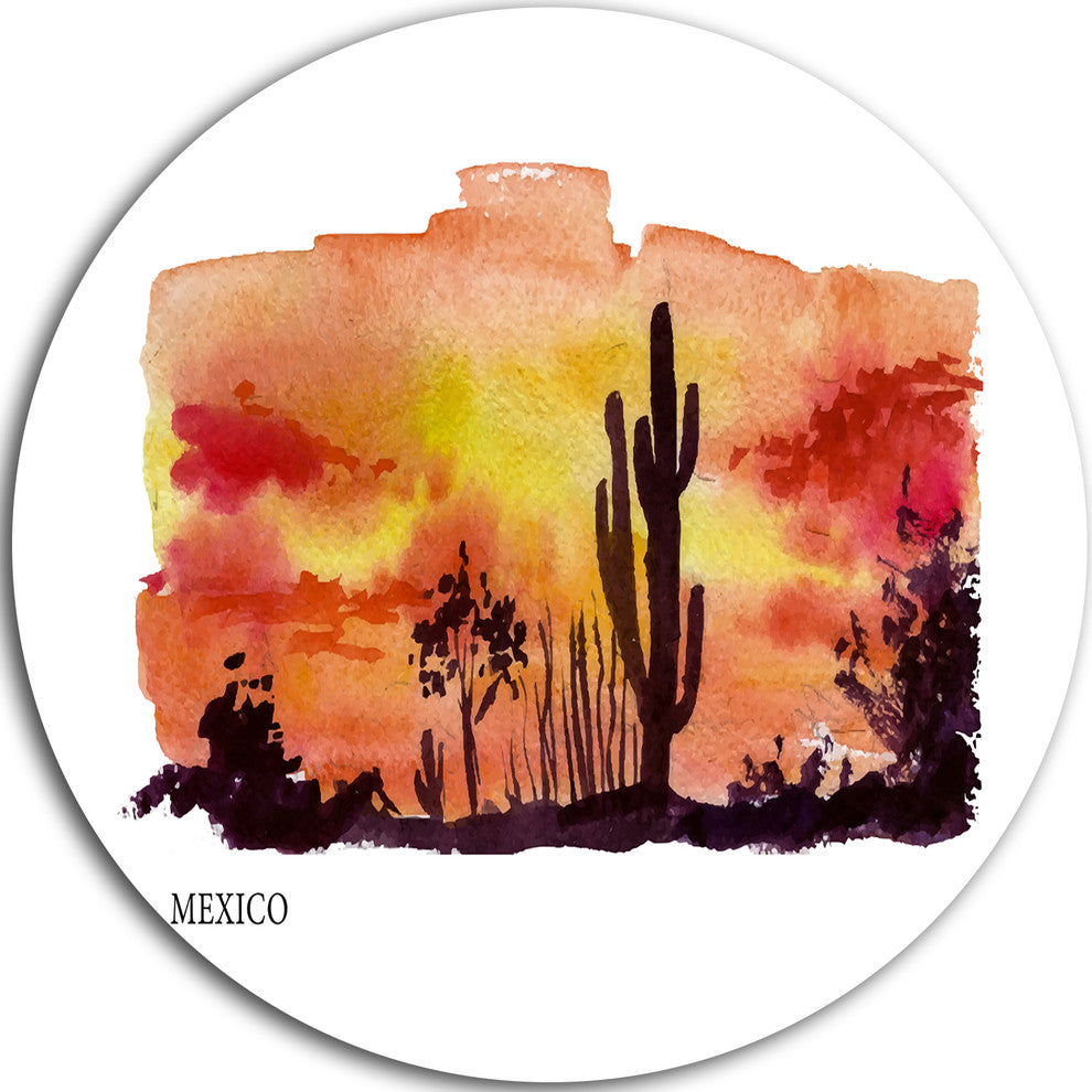 Mexico Vector Illustration, Cityscape Painting Disc Metal Wall Art, 11"