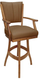 Leather Swivel Wood Bar Stool Classic on S-Base, Brown Leather on Honey, 34"
