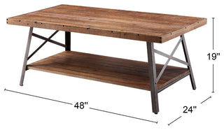 Wood Coffee Table With a Shelf, Weathered Oak and Sandy Black
