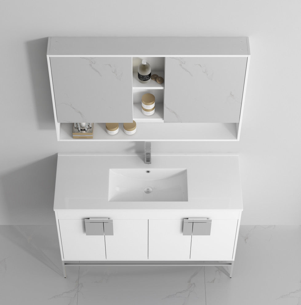47" Kuro Minimalistic Single Sink Vanity, White, No Medicine Cabinet