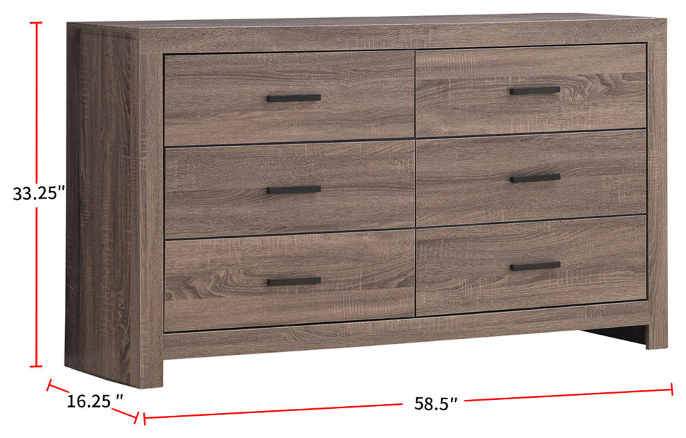 6 Drawers Wooden Dresser, Barrel Oak