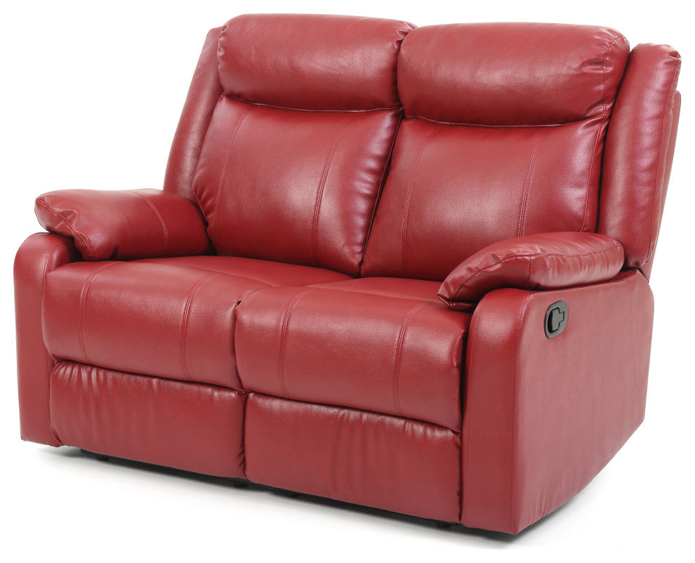 Cobre Faux Leather Double Reclining Love Seat, Red