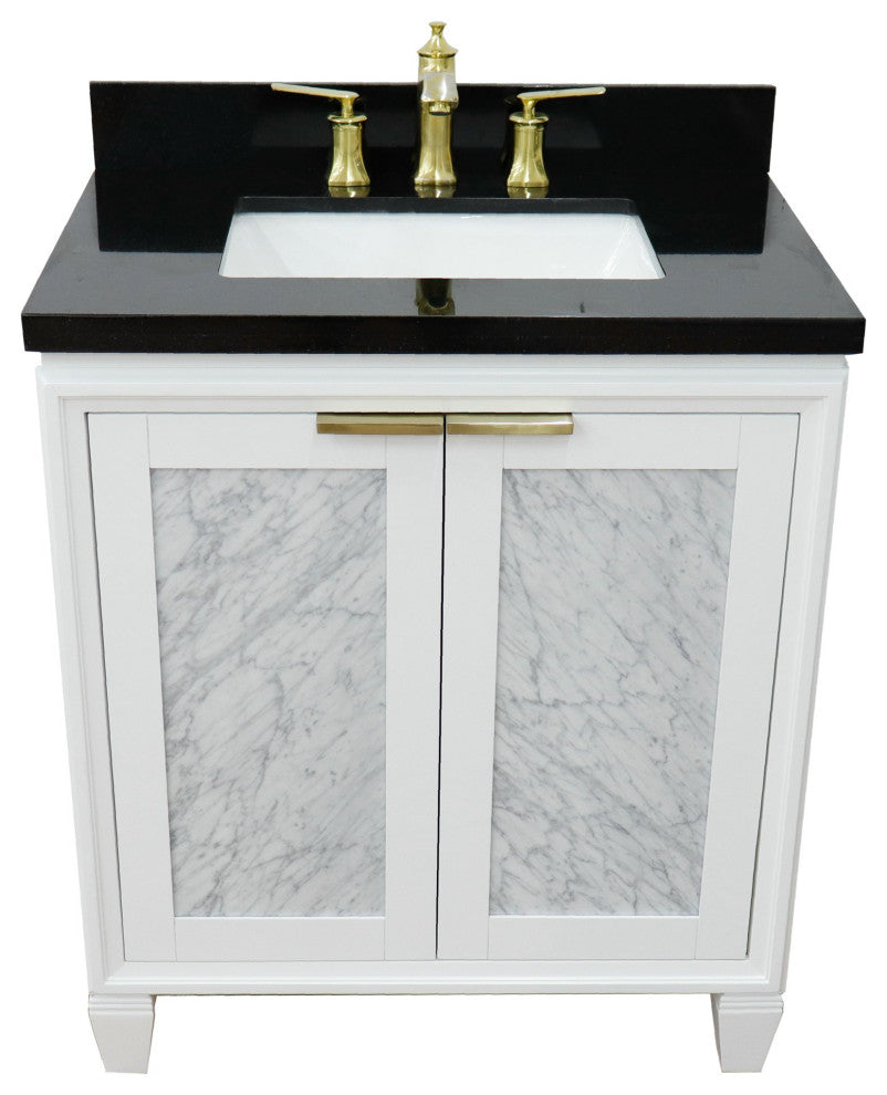 31" Single Sink Vanity, White Finish With Black Galaxy Granite
