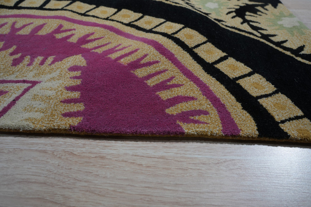 Hand-Tufted Wool Black Contemporary Abstract Paisley Rug, 6' Round