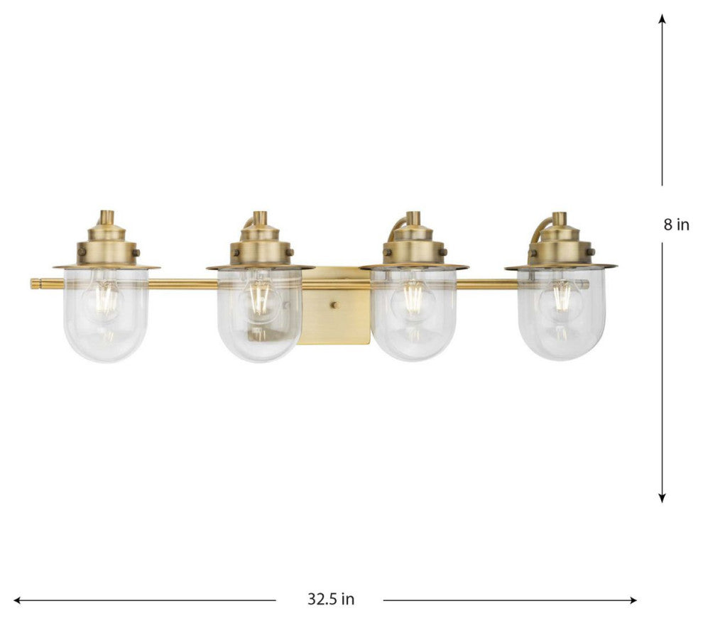 Northlake Collection Four-Light Vintage Brass Clear Glass Bath Light