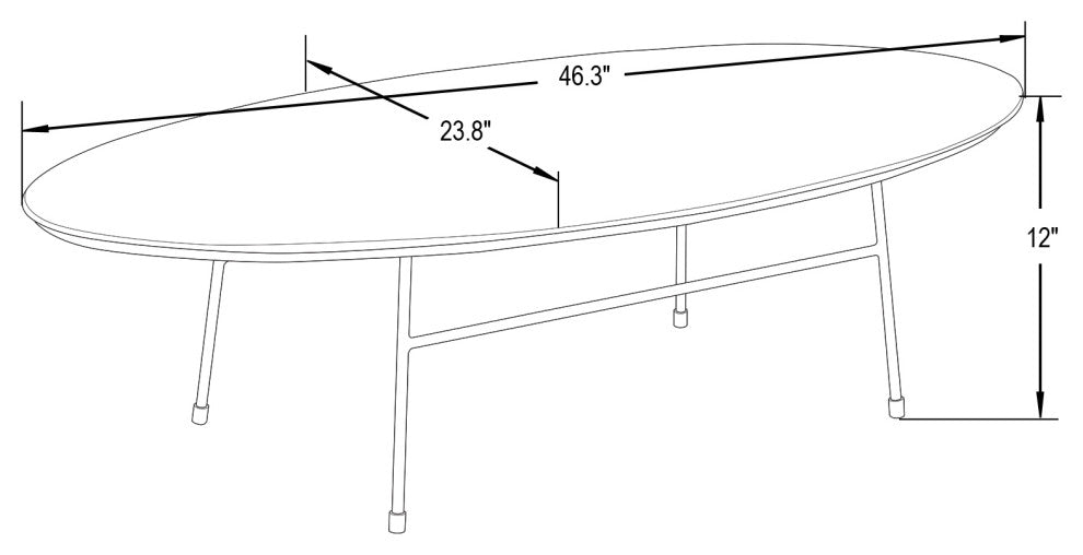 LeisureMod Rossmore Oval Coffee Table With White Steel Frame, Walnut
