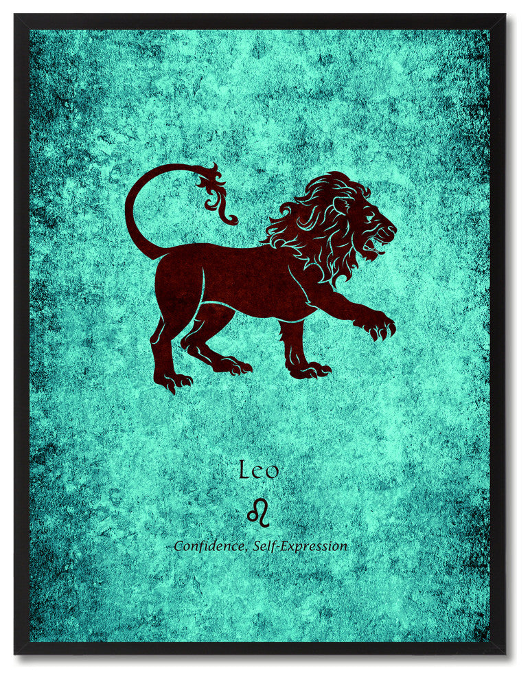 Leo Horoscope Astrology Aqua Print on Canvas with Picture Frame, 28"x37"