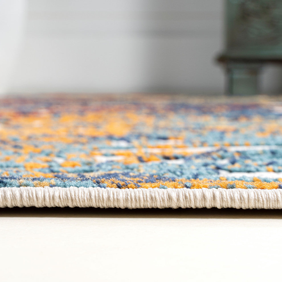 Cetara Ornate Trellis Indoor/Outdoor Area Rug, Cream/Blue/Orange, 2 X 8