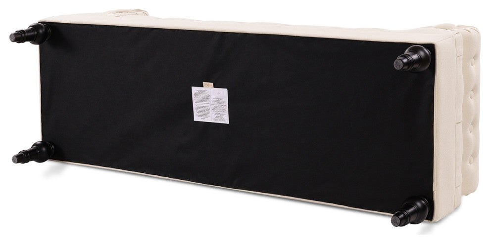 Lewis 60" Tufted Bolster Arm Entryway Bench, Sky Neutral Beige Polyester