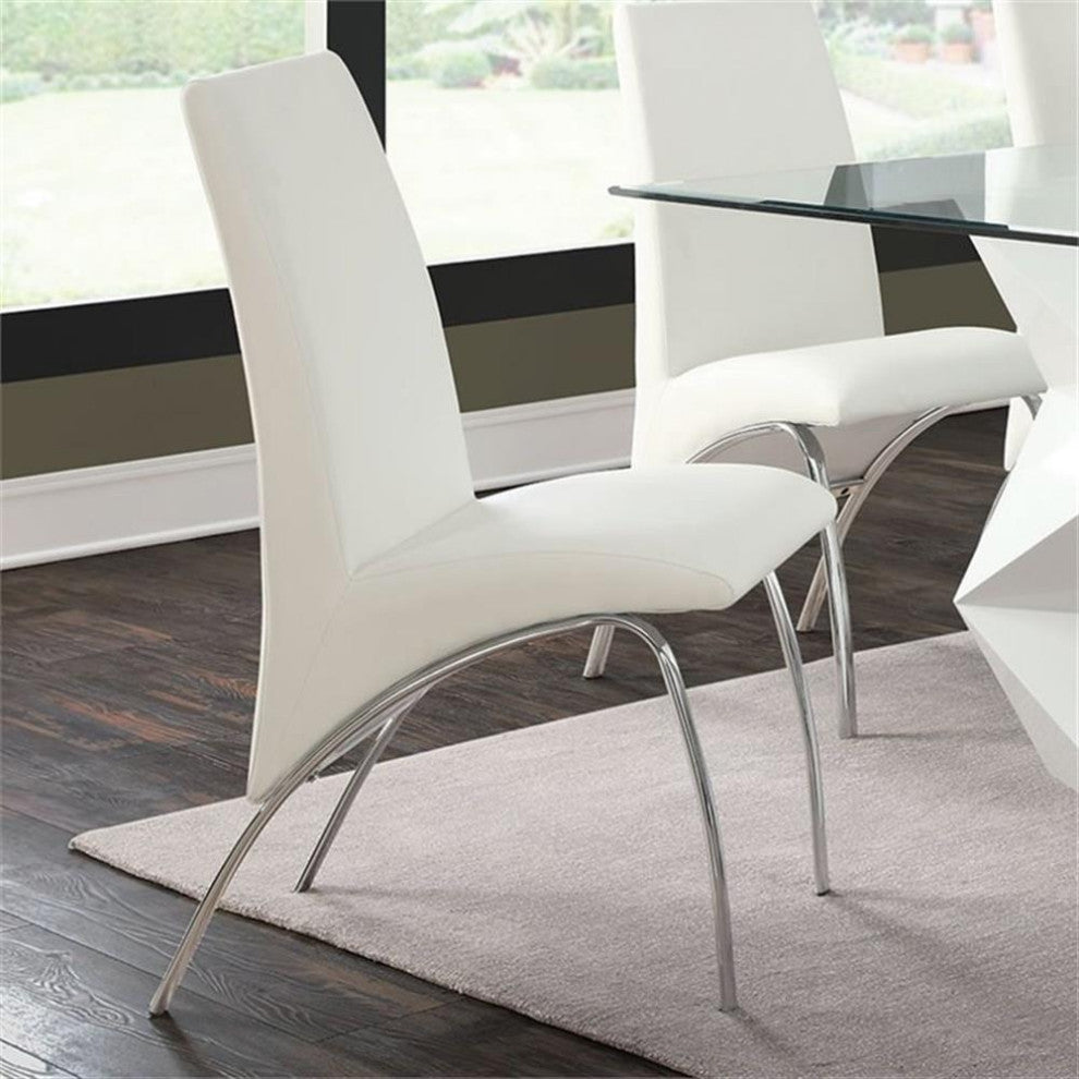 Bowery Hill 19" Faux Leather Dining Side Chair in White-Chrome