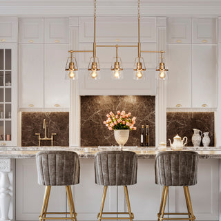 LNC 5-Light Polished Gold Modern Linear Kitchen Pendant Island Light, Linear