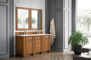 Bristol 60" Double Vanity, Saddle Brown, Eternal Marfil Quartz Top