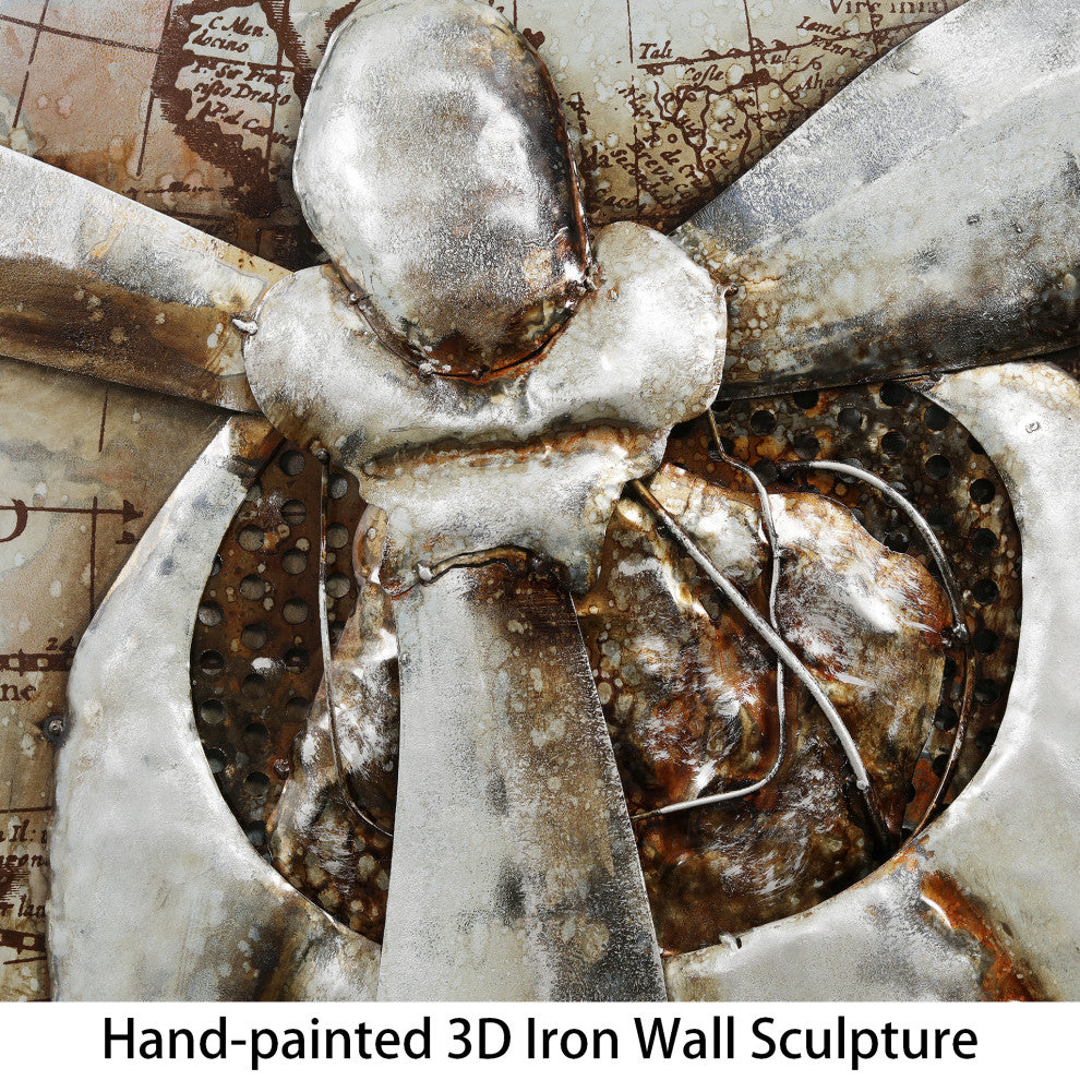 "Retro Airplane 1" Primo Mixed Media Hand Painted Iron Wall Sculpture, 32"x32"