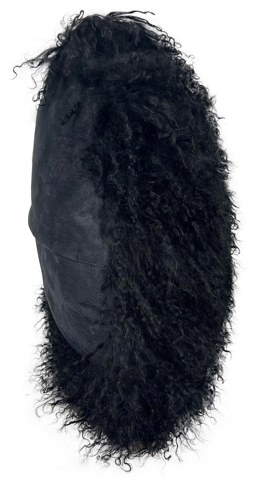 New Zealand Sheepskin 16" Round Pillow, Black