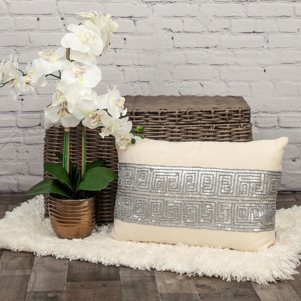 Parkland Collection Misty Beige Throw Pillow, Rectangle, Beige/Silver