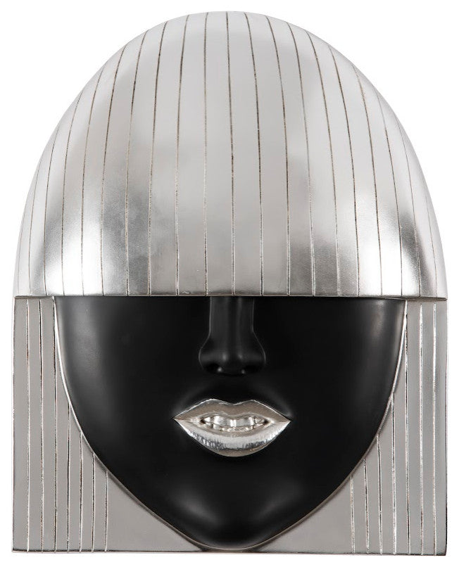 Fashion Faces Wall Art, Large, Smile, Black and Silver Leaf